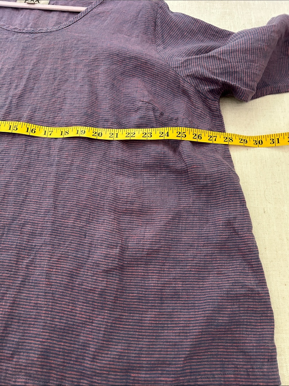 Flax Lavender Stripe Long-Sleeve Top Oversized Lagenlook Linen Coastal Popover - Picture 9 of 15